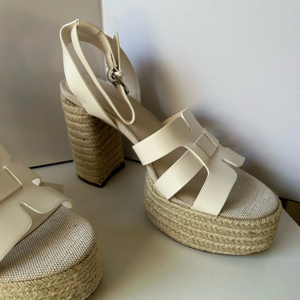 The Drop Platform Espadrille Heels Cream Strappy Sandals Size 10